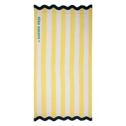 Drap de plage en coton rayé jaune et bleu 170x85cm - Medi