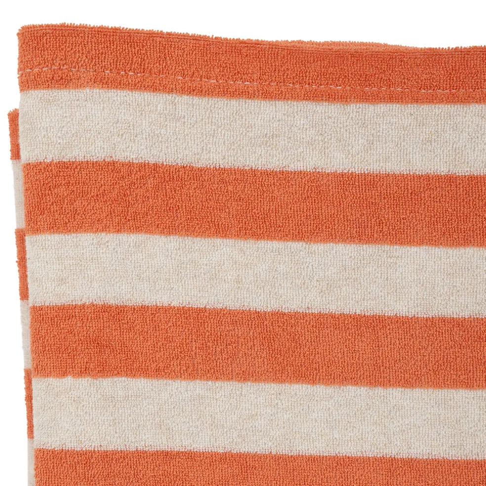 Drap de plage en coton rayé corail et blanc 180x90cm - Palma