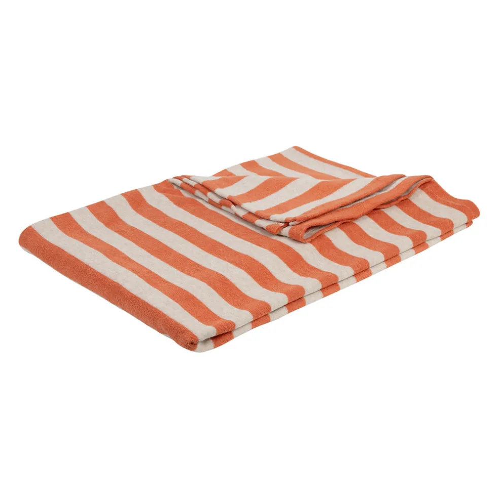 Drap de plage en coton rayé corail et blanc 180x90cm - Palma