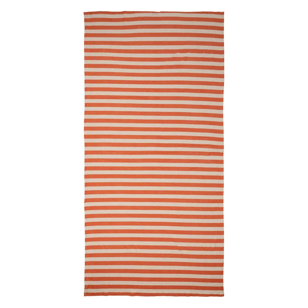 Drap de plage en coton rayé corail et blanc 180x90cm - Palma