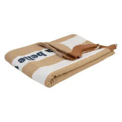 Drap de plage en coton rayé camel et blanc 170x85cm - Medi