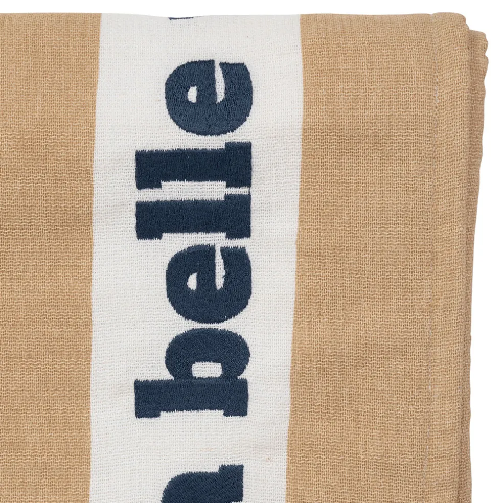 Drap de plage en coton rayé camel et blanc 170x85cm - Medi