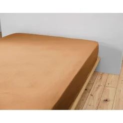 Drap housse camel en gaze de coton 140x190cm - Gaia