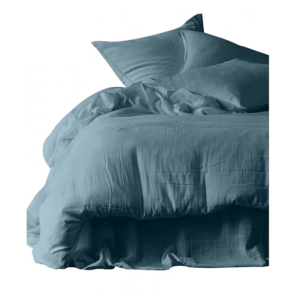 Drap housse dili bleu de prusse 140x200cm en voile de coton lavé