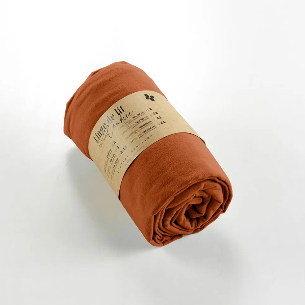 Drap housse en flanelle tomette 160x200cm - Candice