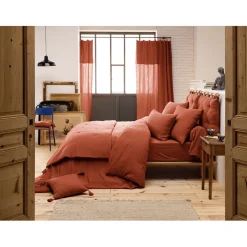 Drap housse en gaze de coton terracotta 90x190cm - Gaia