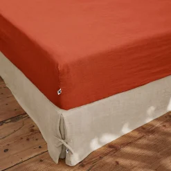 Drap housse en lin lavé paprika 140x190cm - Soline