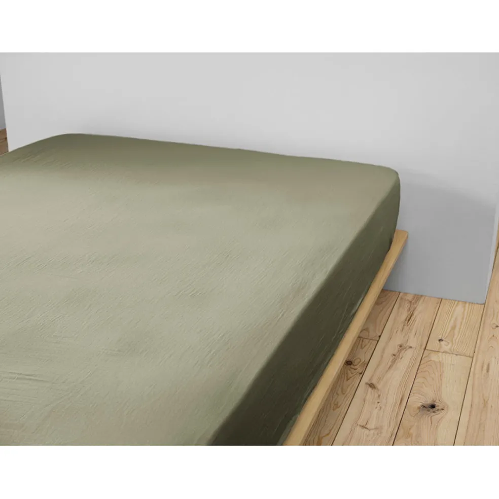 Drap housse romarin en gaze de coton 160x200cm - Gaia