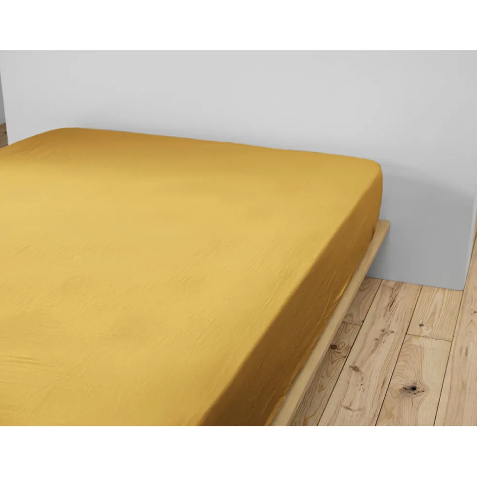 Drap housse safran en gaze de coton 140x190cm - Gaia