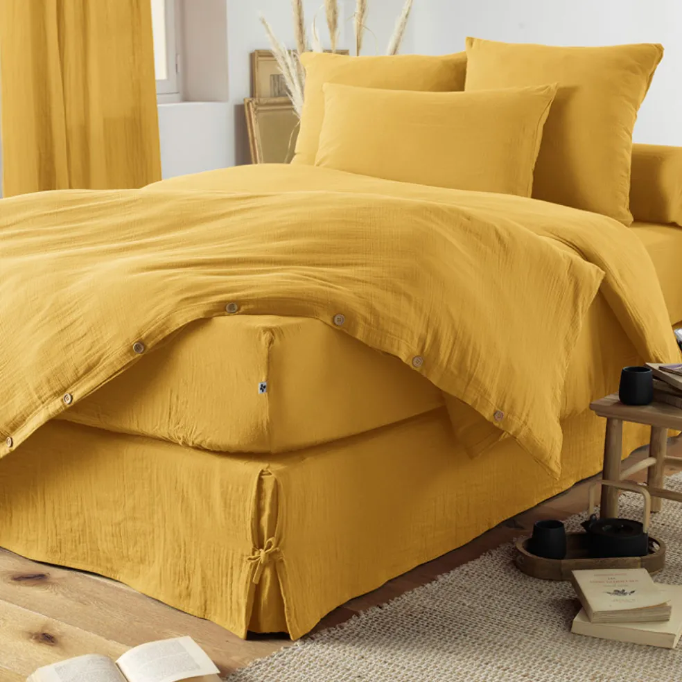 Drap housse safran en gaze de coton 140x190cm - Gaia