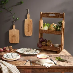 Etagere 2 paniers en bois recyclé naturel h65.5cm - Campagne