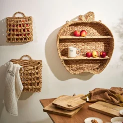 Etagere murale 2 niveaux en jacynthe d'eau et fer naturel h59cm - Pomme