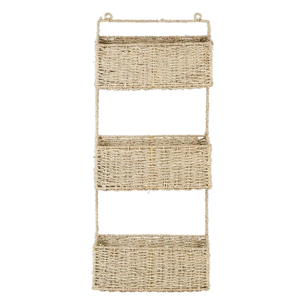 Etagere murale 3 paniers recif naturel en jonc de mer