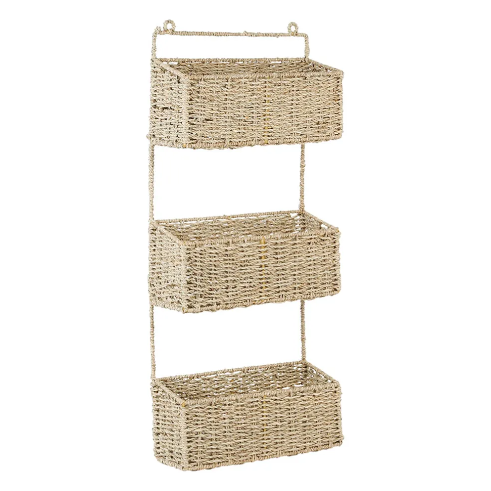 Etagere murale 3 paniers recif naturel en jonc de mer