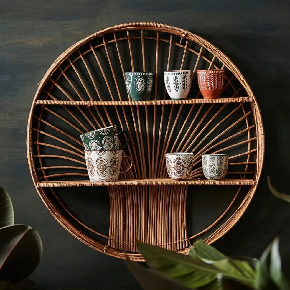Etagere murale ronde en rotin naturel - Floraly