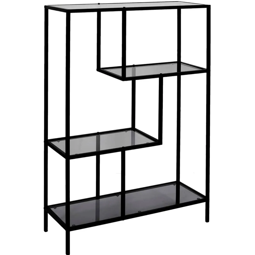 Etagère en fer noir et verre fumé h113cm - Edgard