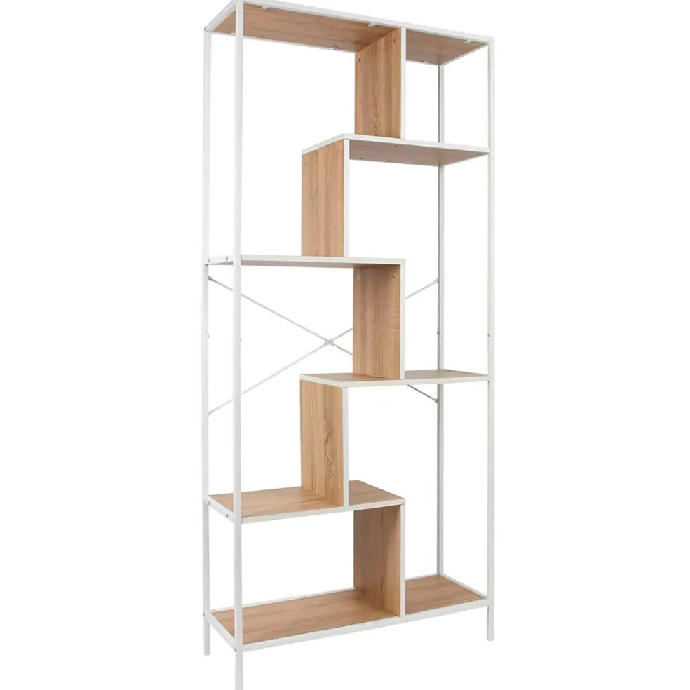 Etagère en métal blanc et bois naturel h180cm - Edgard
