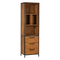Etagère en teck massif recycle avec 3 tiroirs H190cm - Alix