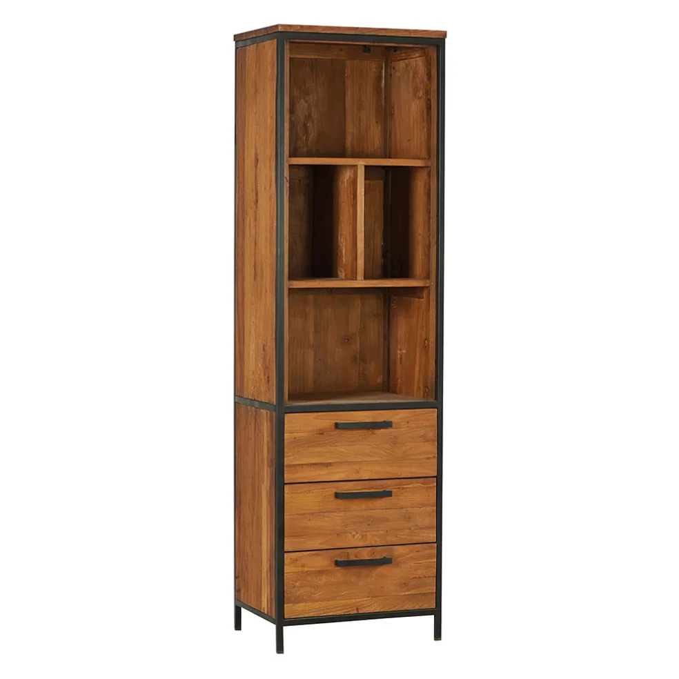 Etagère en teck massif recycle avec 3 tiroirs H190cm - Alix