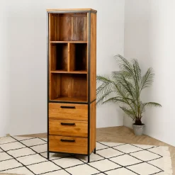 Etagère en teck massif recycle avec 3 tiroirs H190cm - Alix