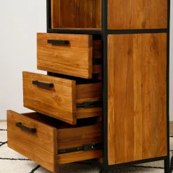 Etagère en teck massif recycle avec 3 tiroirs H190cm - Alix
