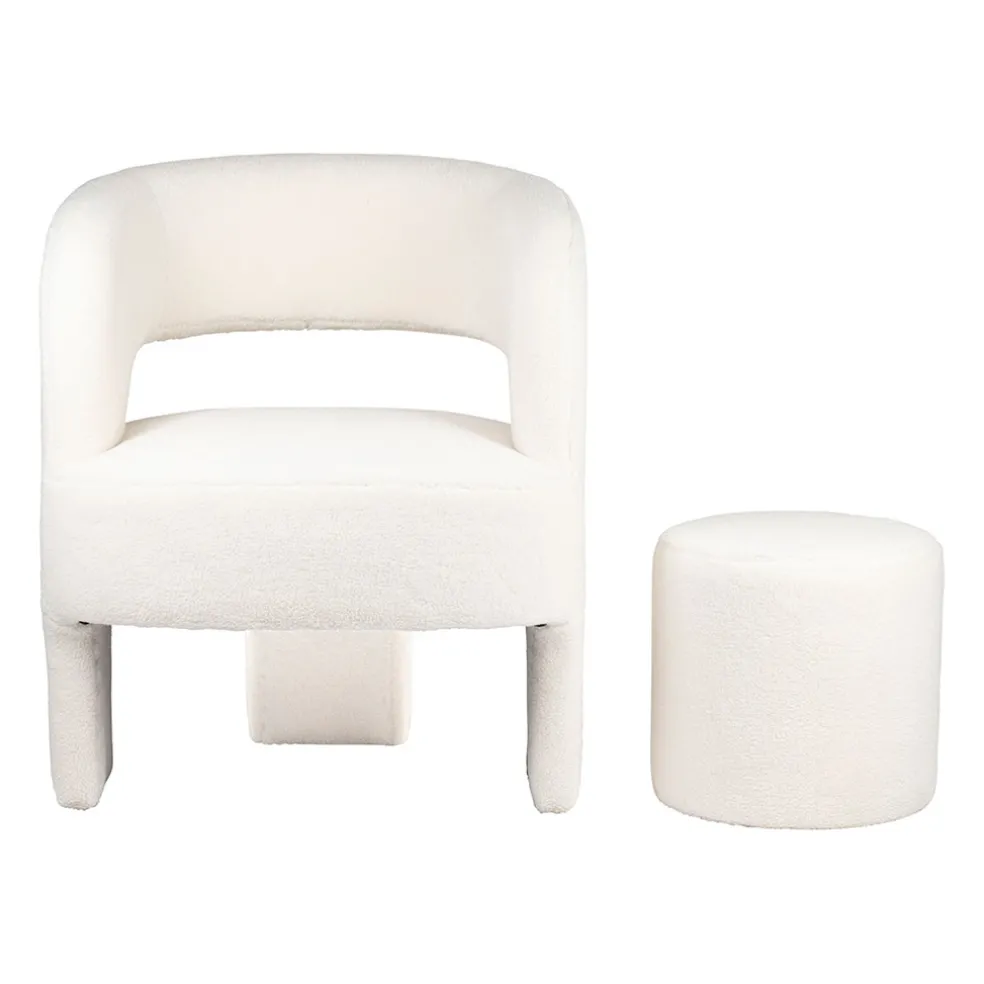 Fauteuil avec tabouret bouclette ecru - Organic