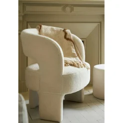 Fauteuil avec tabouret bouclette ecru - Organic