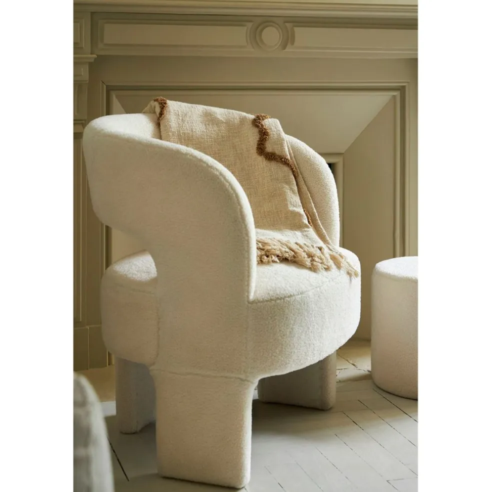 Fauteuil avec tabouret bouclette ecru - Organic