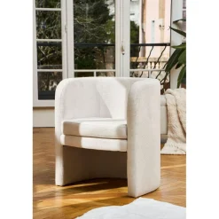 Fauteuil club en tissu écru - Tessia