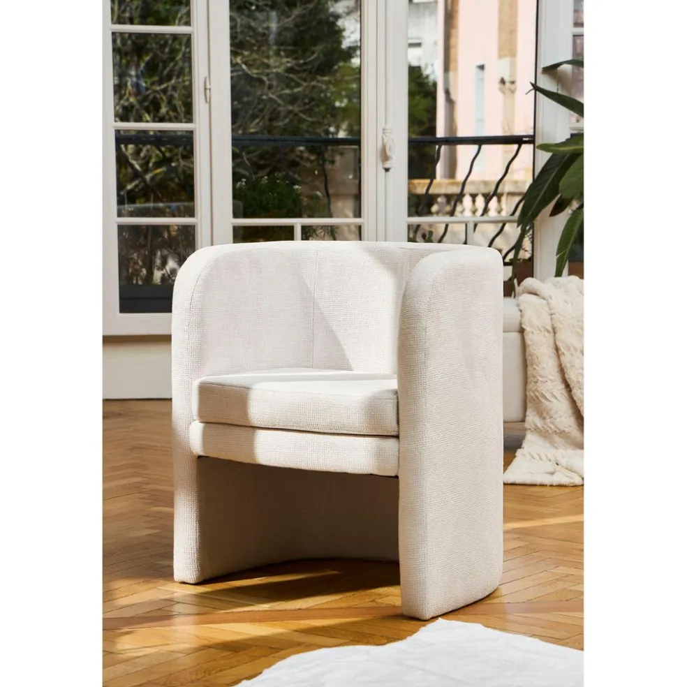 Fauteuil club en tissu écru - Tessia