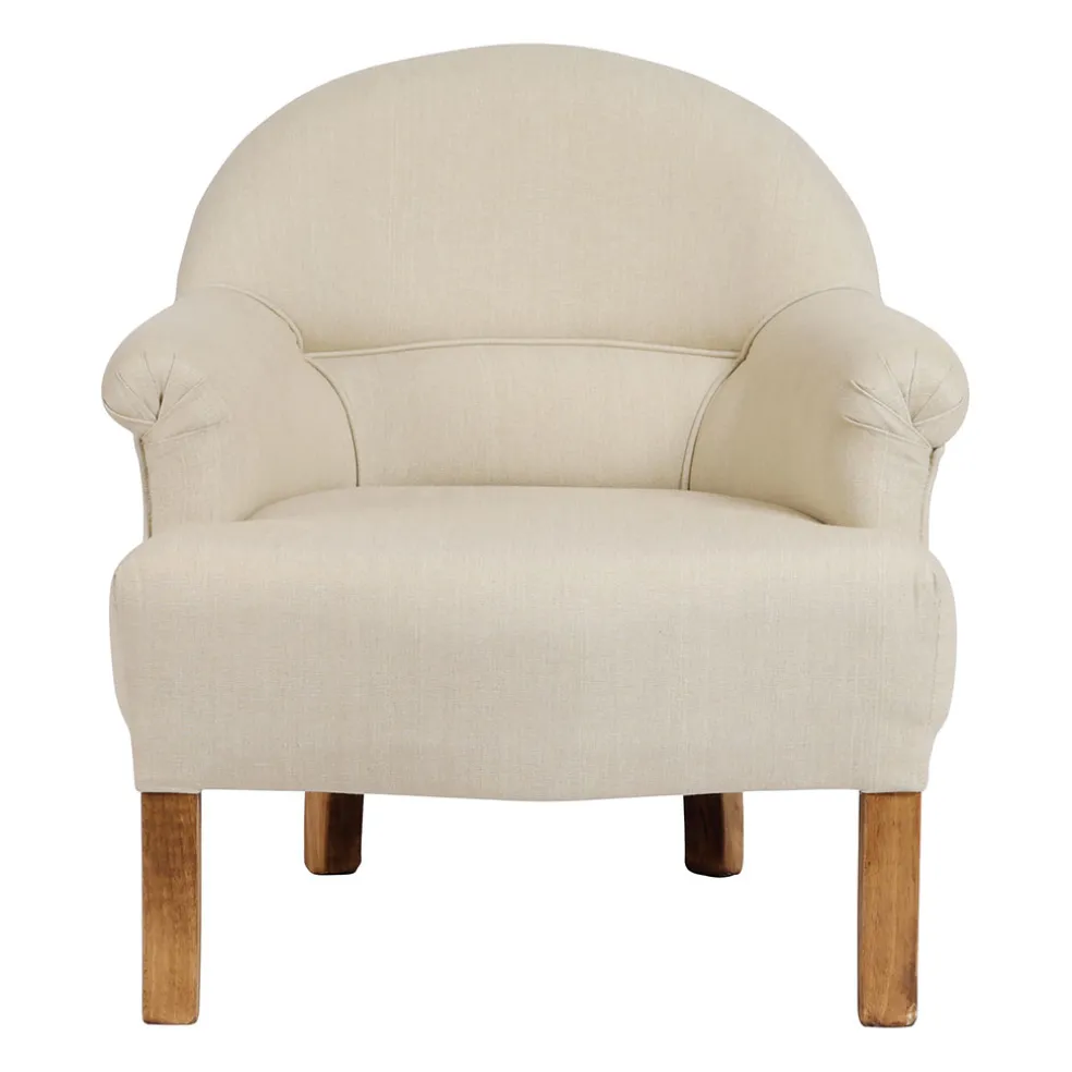 Fauteuil crapaud en pin et coton crème - Chambray