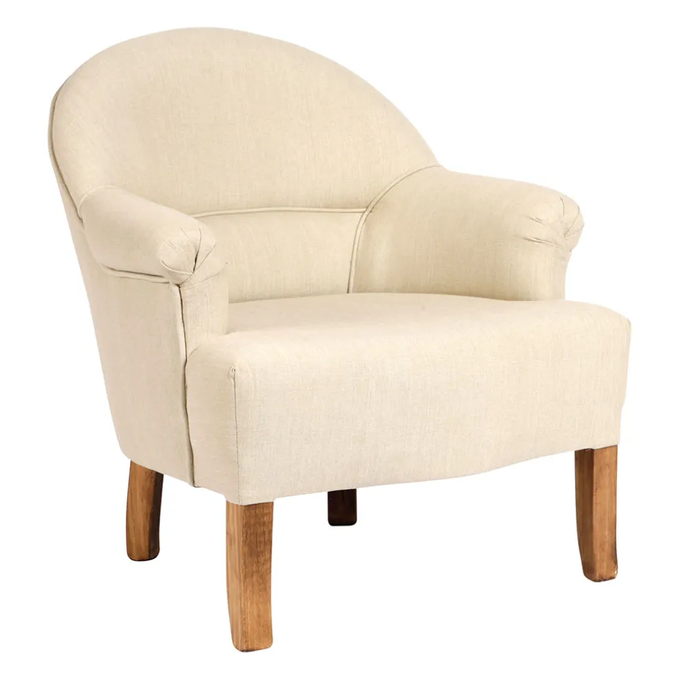 Fauteuil crapaud en pin et coton crème - Chambray