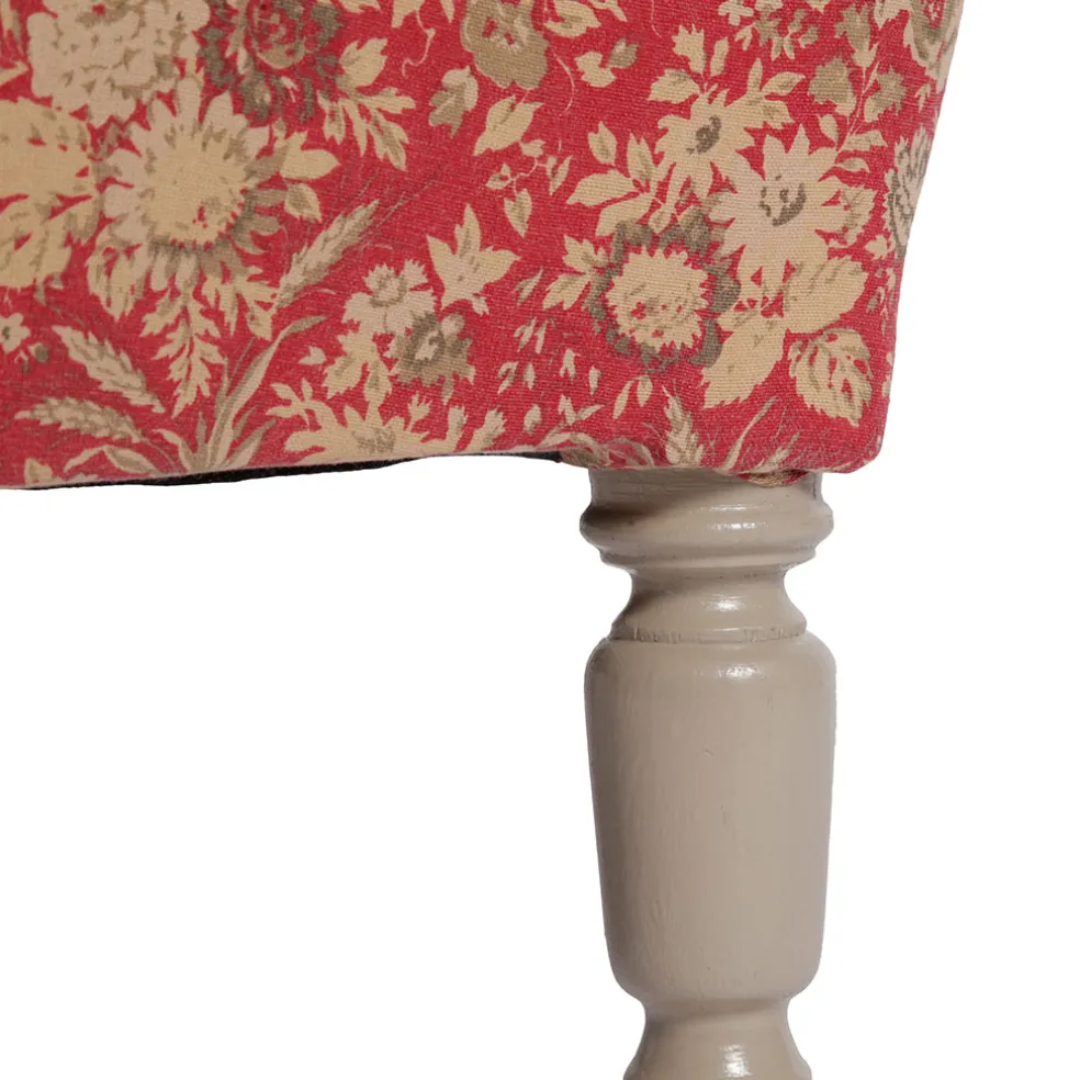 Fauteuil crapaud floral en coton rouge et pin - Margot