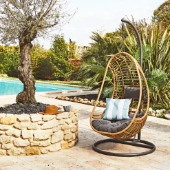 Fauteuil de jardin oeuf suspendu en resine tressée - Riga