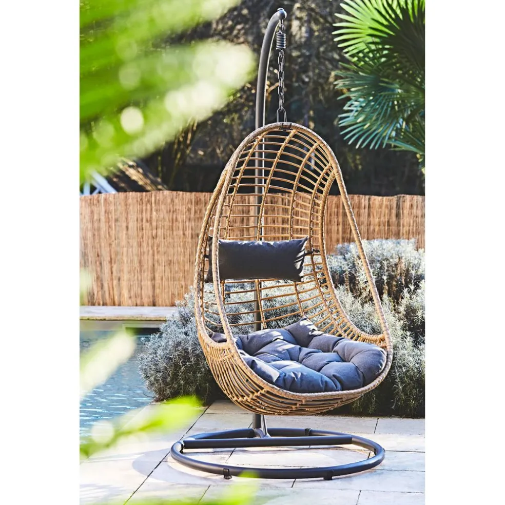 Fauteuil de jardin oeuf suspendu en resine tressée - Riga