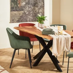 Fauteuil de salle à manger en velours côtelé kaki - Ben