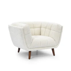 Fauteuil de salon en tissu effet bouclette écru - Beryl