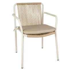 Fauteuil d'extérieur avec coussin en tissu beige et blanc - Ajay