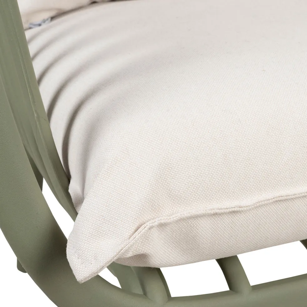 Fauteuil d'extérieur kaki avec 2 coussins en tissu blanc - Lumi