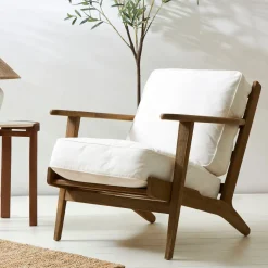 Fauteuil en coton blanc et chêne - Laureli