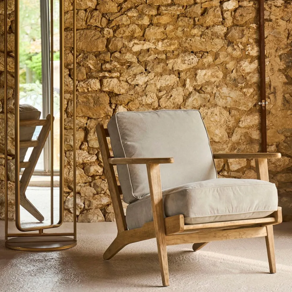 Fauteuil en coton gris et chêne - Laureli