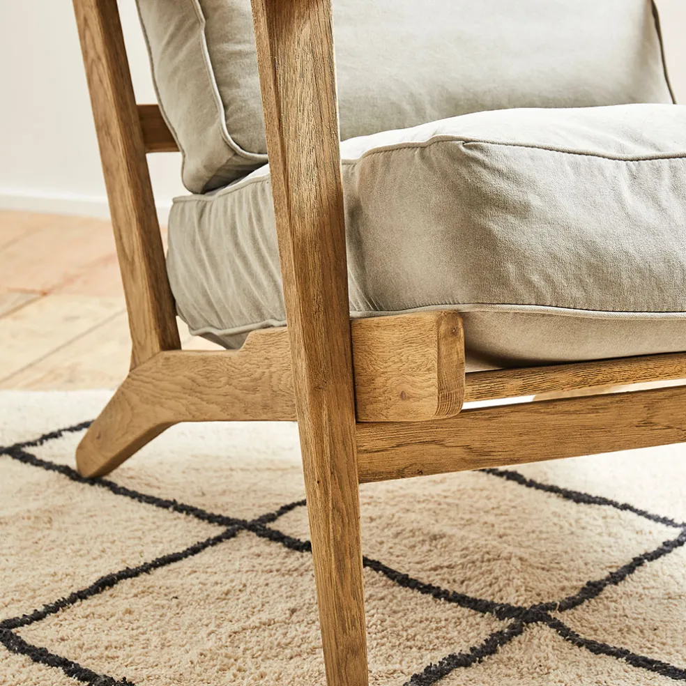 Fauteuil en coton gris et chêne - Laureli