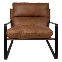 Fauteuil en simili-cuir brun et fer noir - Torsten