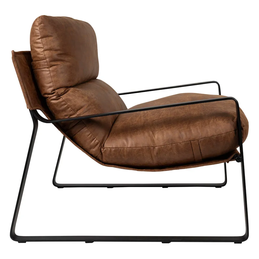 Fauteuil en simili-cuir brun et fer noir - Torsten