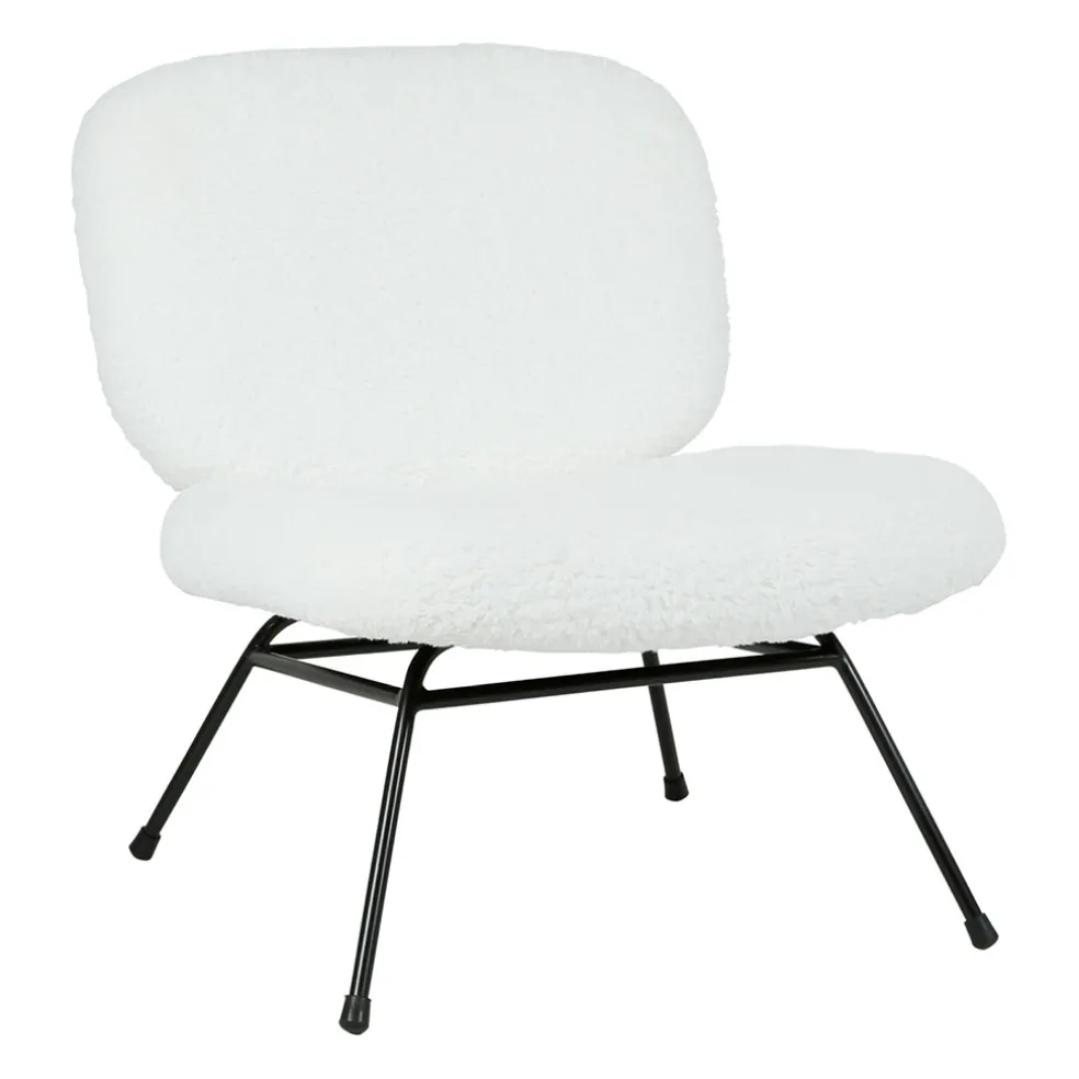 Fauteuil en tissu bouclette blanc et fer noir - Ethior