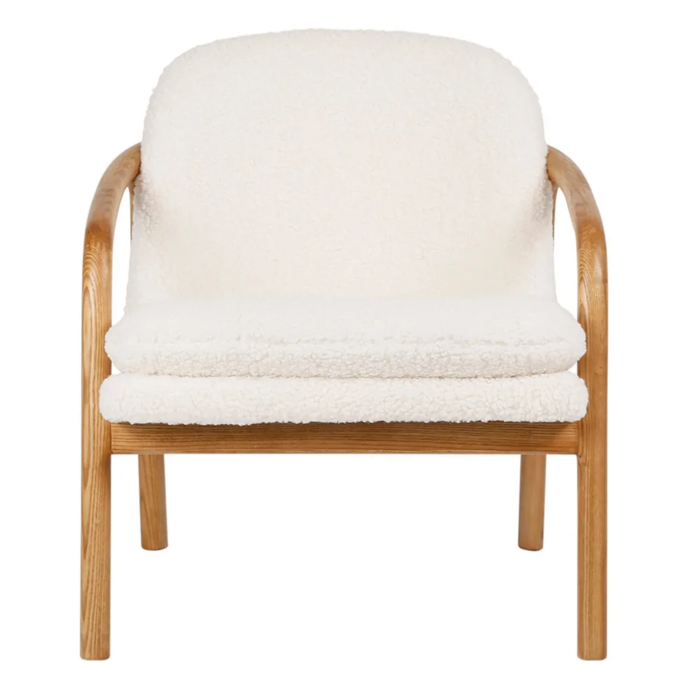 Fauteuil en tissu bouclette crème et pieds en frêne - Element