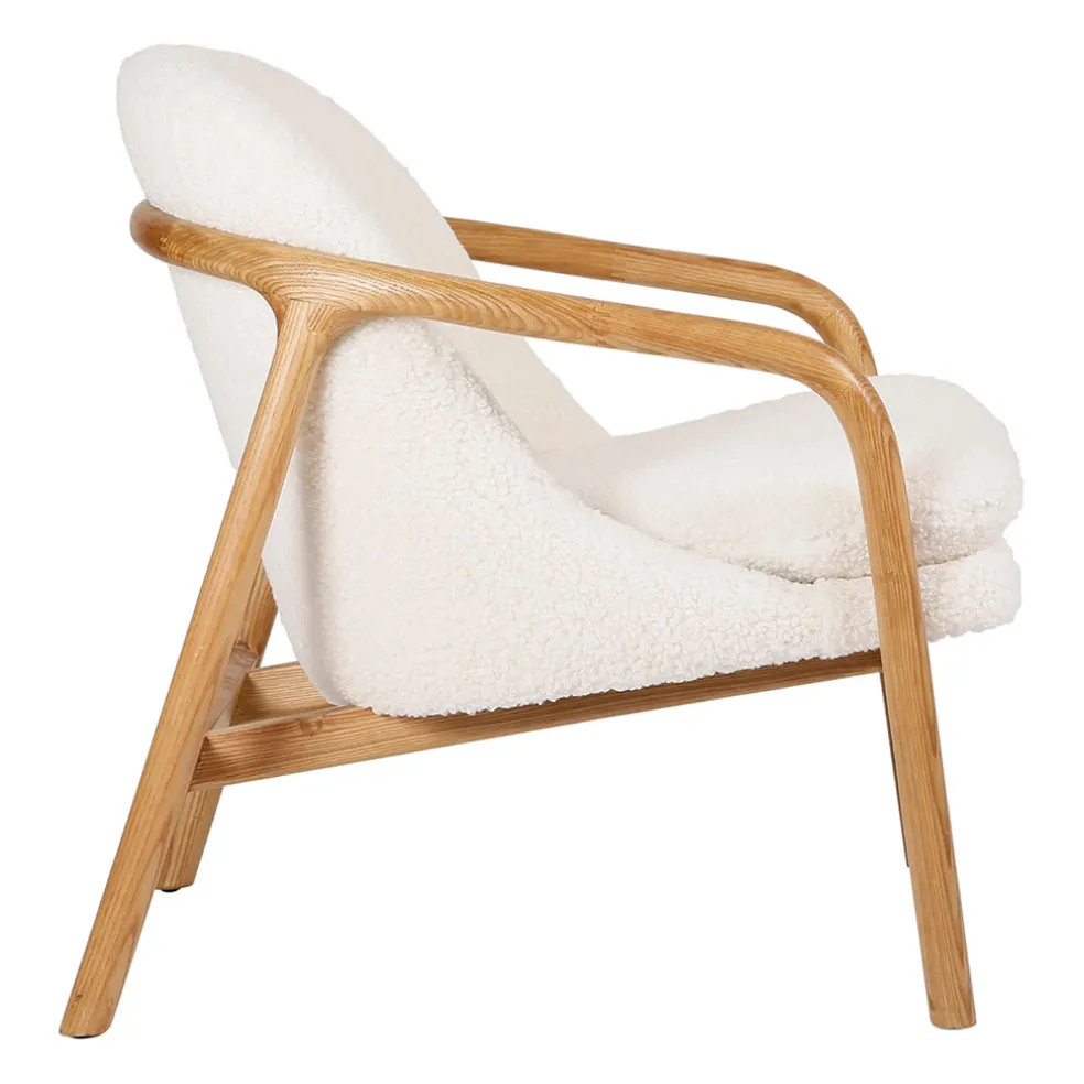 Fauteuil en tissu bouclette crème et pieds en frêne - Element