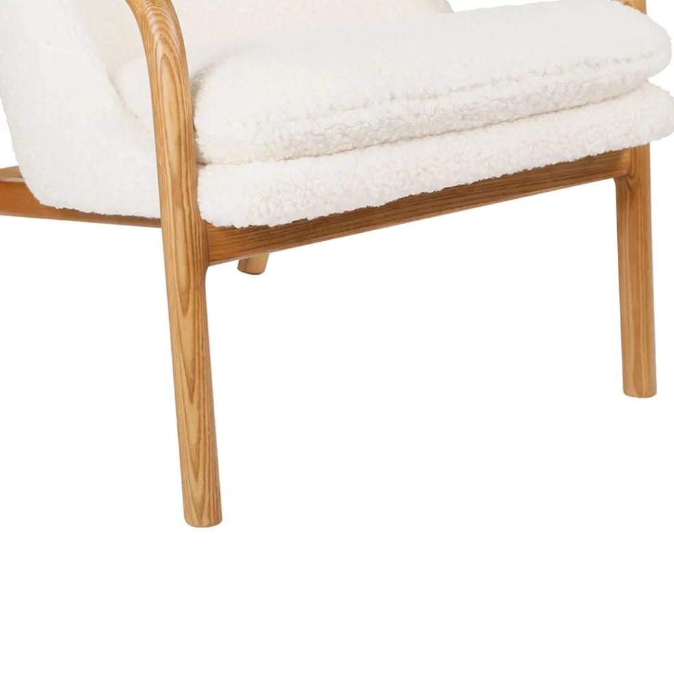 Fauteuil en tissu bouclette crème et pieds en frêne - Element