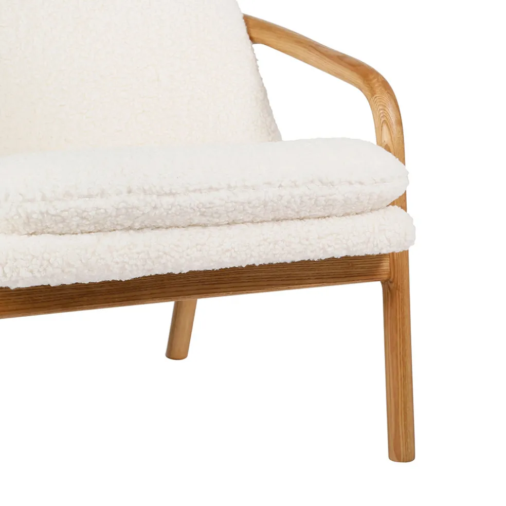 Fauteuil en tissu bouclette crème et pieds en frêne - Element