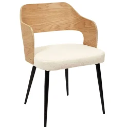 Fauteuil en tissu bouclette et dossier bois -Loki